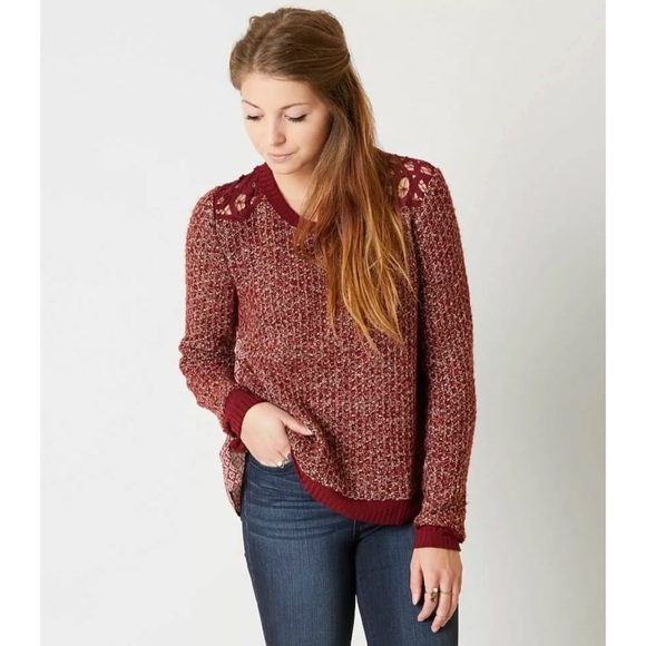 MISS ME Burgundy Multi Color Knit Lace Sweater - Picture 2 of 4